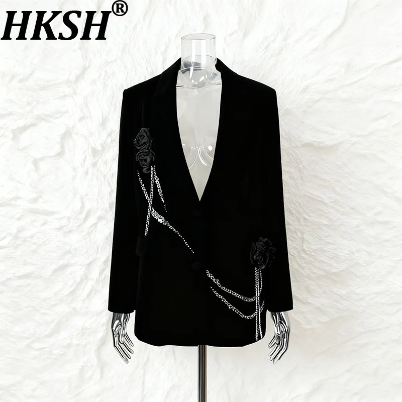 

HKSH весенне-осенний новый женский пиджак, однобортный трехмерный цветок с кисточками и бриллиантами, французская офисная женская куртка HK14766