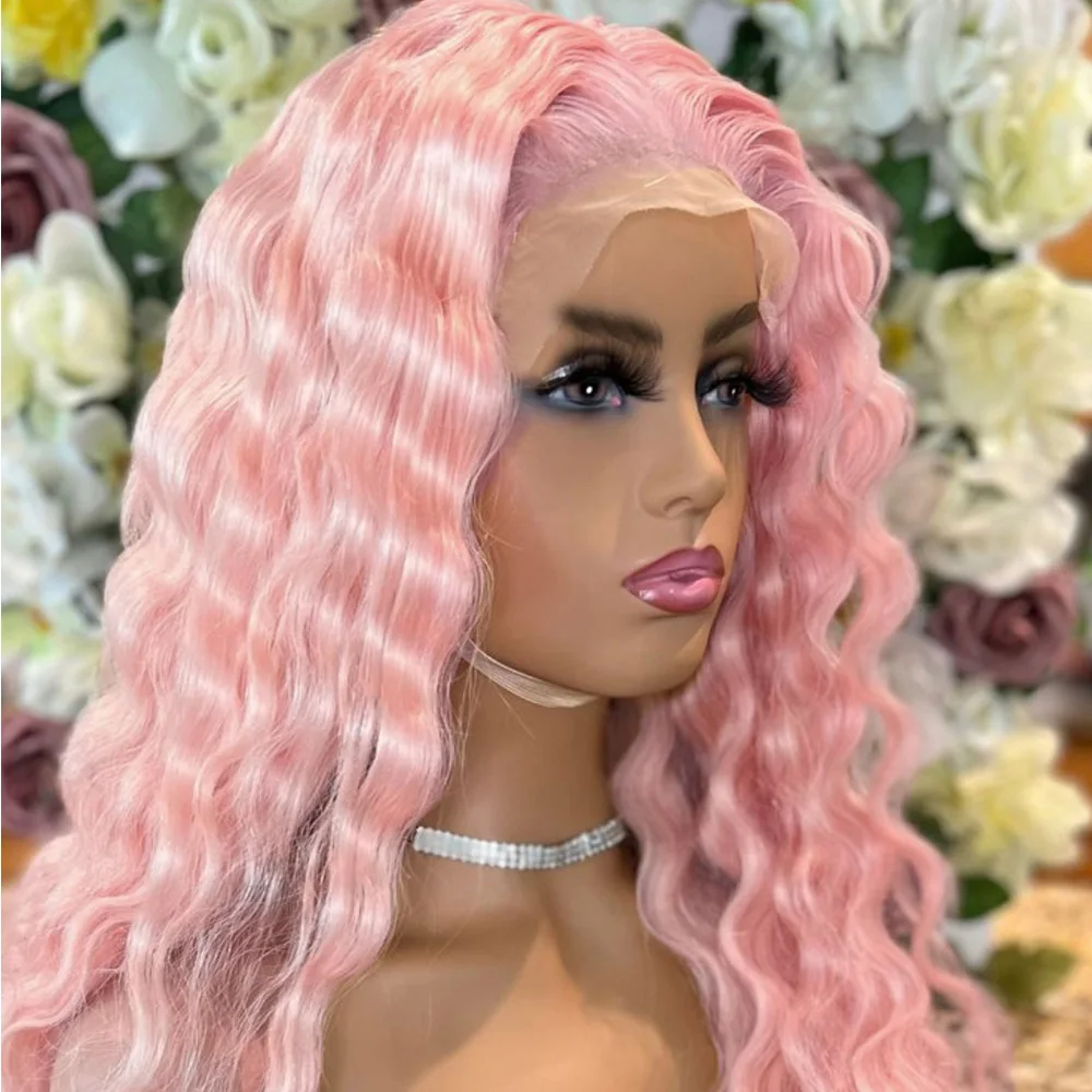 Synthetic Pink Loose Wave Lace Front Wig With Baby Hair Factory Price Curly Wigs For Black Women Daily Wear Use Lace Wigs