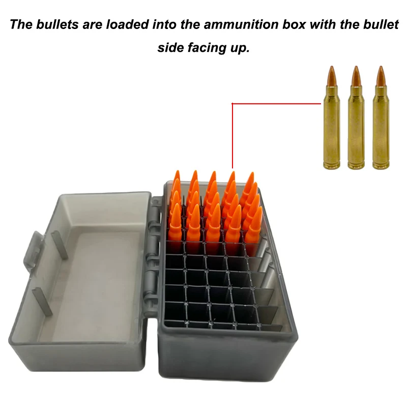 50 Rounds Flip-Top Rifle Ammo Box Tactical Rifle Cartridge Storage Case Ammo Can for 5.56x45/.17/.222/.223/204 Rug Caliber