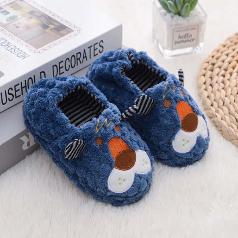 Toddler Boys Slippers for Winter Baby Loafers Plush Warm Cartoon Lion Rubber Sole Children Home Shoes Kids House Indoor Footwear