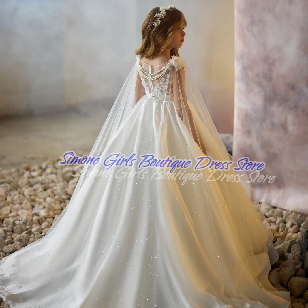 Flower Decoration Floor-length Tail Skirt Flower Girl Dresses for Dance Performances Holiday Celebrations Formal Receptions