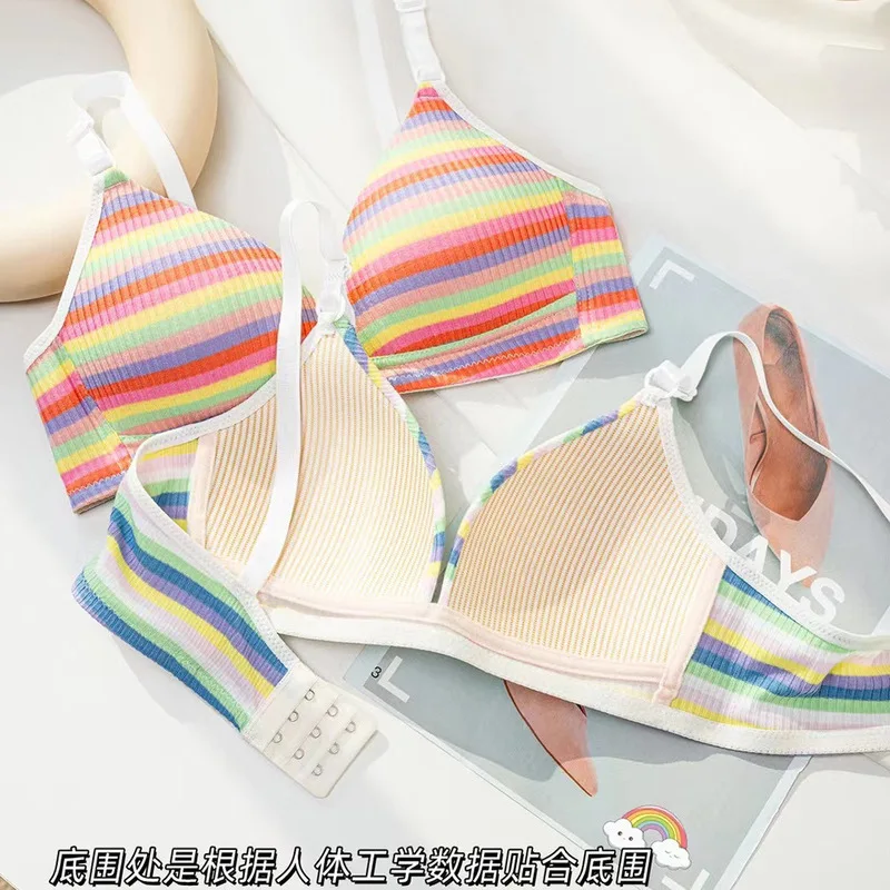 حمالة صدر مخططة أصلية من MOYISU باللون الوردي للطالب، حمالة صدر يابانية رفيعة للغاية خالية من الأسلاك، صدر صغير، ملابس داخلية مثيرة للشاطئ #4