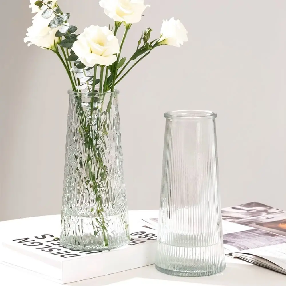 Elegant Transparent Glass Vase Nordic Conical Container Artistic Floral Vessel Decorative Piece For Modern Home Office Decor