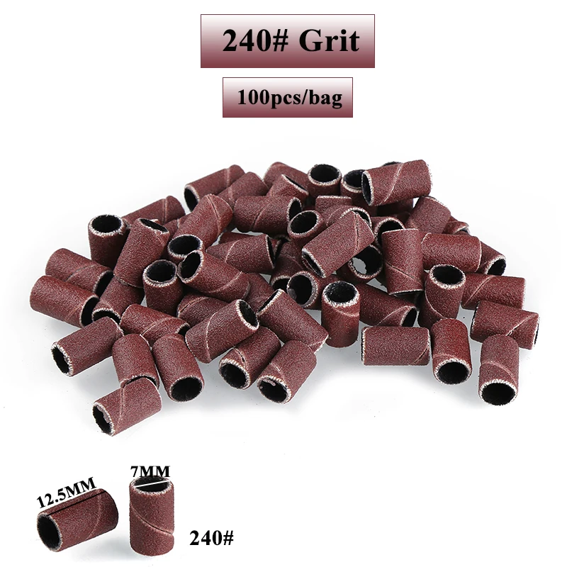 100 개/갑 전기 매니큐어 기계에 대 한 네일 샌딩 밴드 240/180/120/60 그릿 네일 드릴 비트 파일 페디큐어 네일 액세서리
