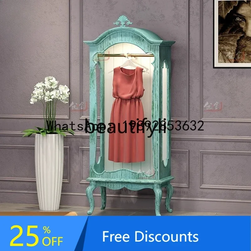 

XL Vintage European Style Display Cabinet Retro Clothing Store Wardrobe Hanger Floor-standing Closet Display Showcase