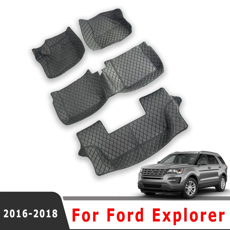 

Car Floor Mats For Ford Explorer 2019 2018 2017 2016 (7 Seater) Auto Carpets Leather Covers Interior Accessories Waterproof Rugs