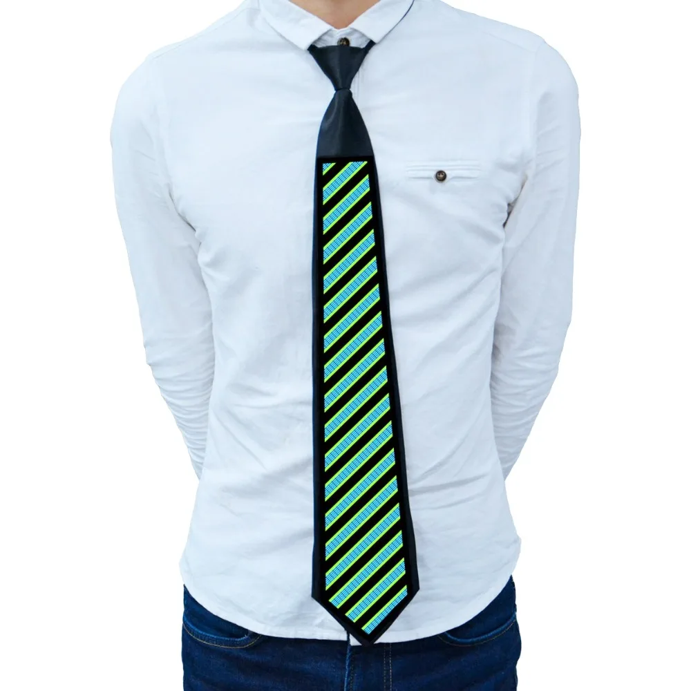 Fashion Rainbow LED Light Tie Adjustable Neon Flashing Glow Rave Party Necktie Narrow Hip-hop Luminous Cravat Music Festival