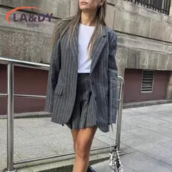 Blazer à manches longues et jupe plissée pour femme, manteau décontracté avec poches, fermeture éclair, tenue de bureau, nouvelle collection 2024