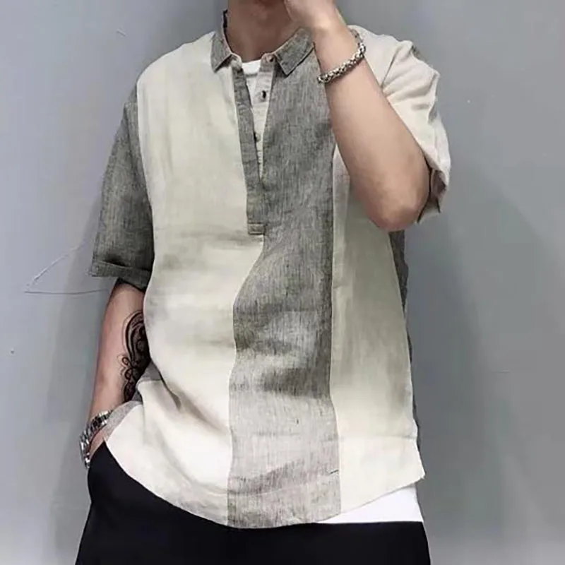 

Fashion Lapel Spliced Vintage Striped Shirts Men's Clothing 2025 Summer New Loose Short Sleeve All-match Tops Punk Shirts