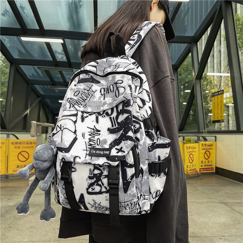 Graffiti Male College Student Large Capacity High School Junior High School Student Tide Brand Harajuku Trend Backpack Female