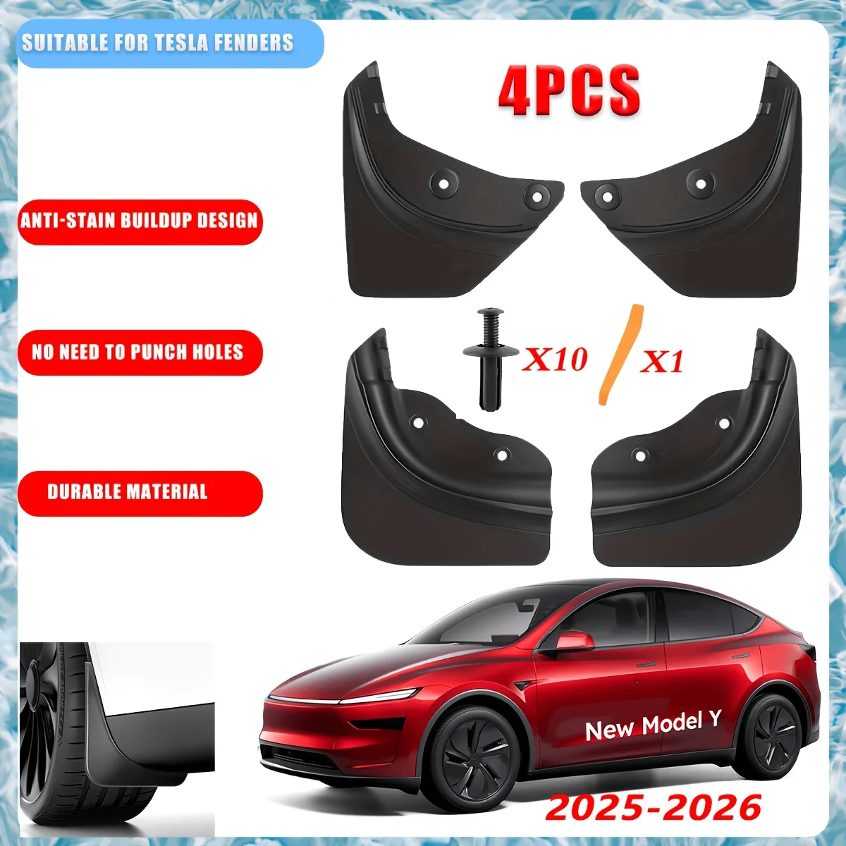 

4Pcs New Version ，For Tesla Model Y Launch/Juniper Mud Flaps, [Protect Paint, No Drilling Required] Accessories 2025 2026, Flexible Mudflaps Splash Guards All Weather Protector Fenders, , Thicker Version.