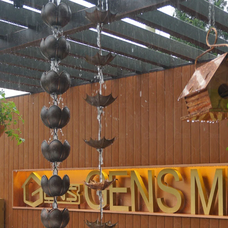 Metal Rain Chain Villa Door Head Pure Copper Maple Leaf Rain Chain Veranda Scenic Umbrella Copper Chain