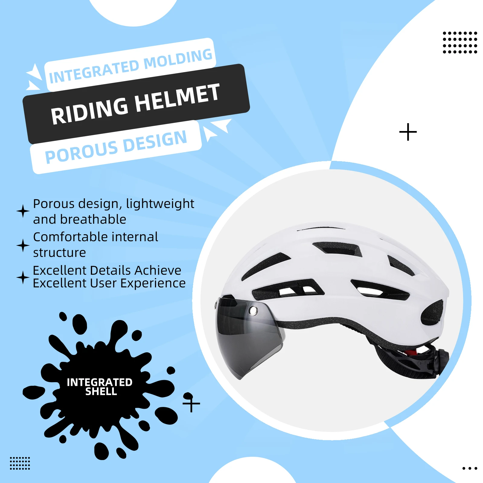 Magnetic Suction Bicycle Goggles Helmet, Unisex with Light and Shock Absorption, Integrated Cycling Helmet