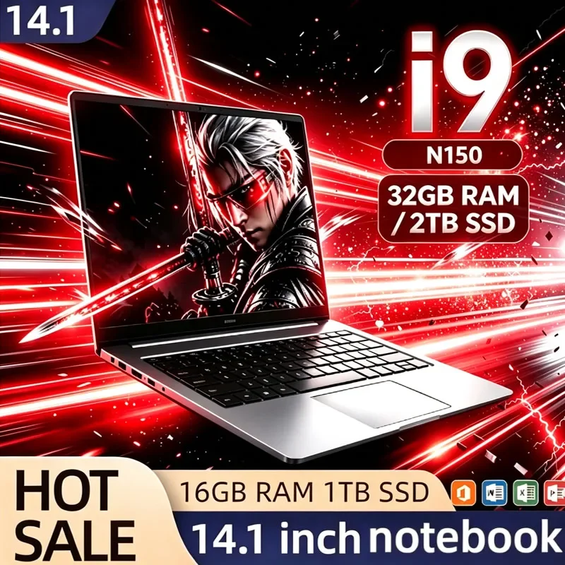 Intel Core I9 N150 14.1 Inch Pro Laptop 8C16T 2.4-5.3GHz 16MB 45W 32GB RAM 2TB M.2 SSD Gaming Notebook Office Fast New
