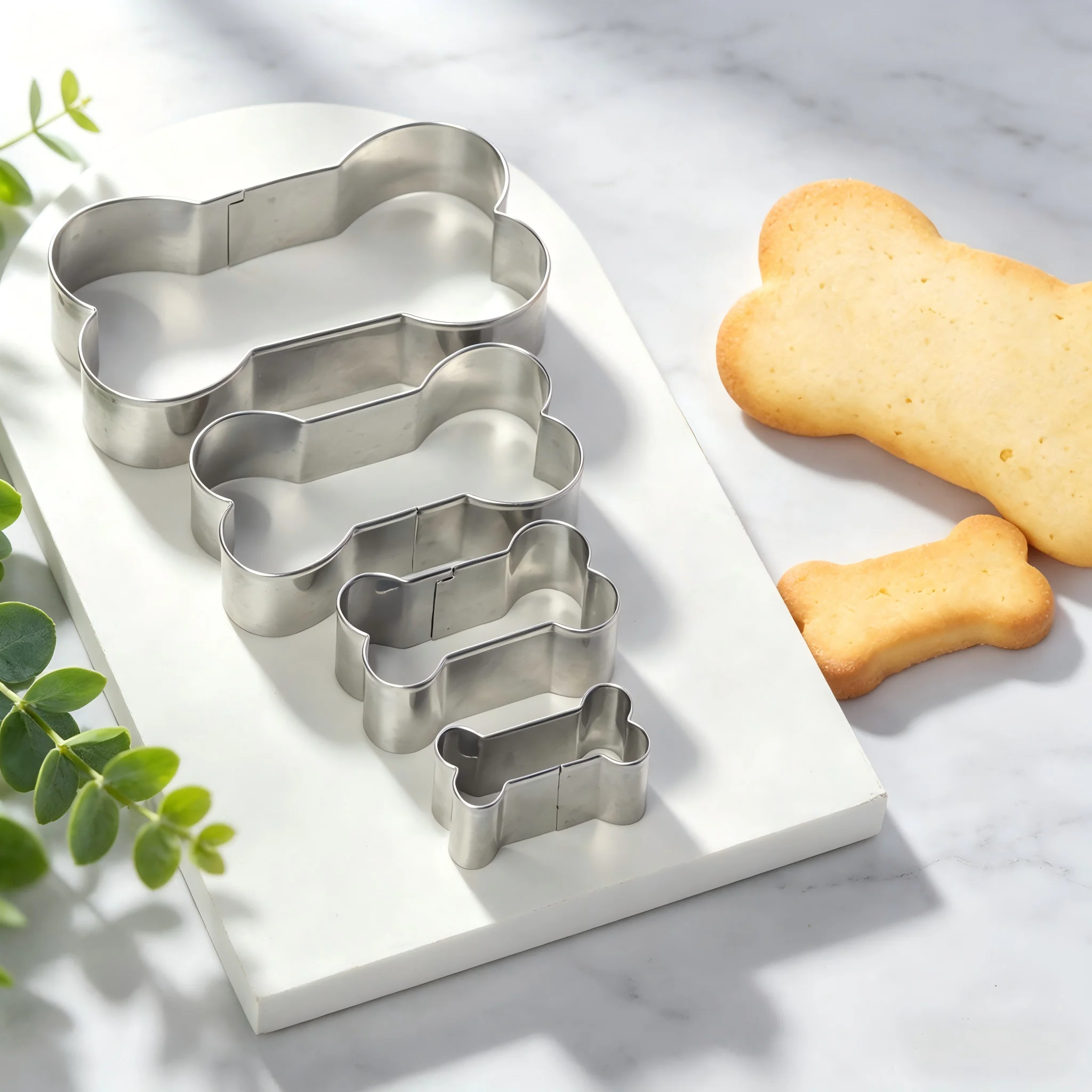 Conjunto de 4 Cortadores de Biscoito em Aço Inoxidável de Grau Alimentício, Moldes em Formato de Osso de Cachorro para Petiscos, Biscoitos, Frutas, Vegetais e Confeitaria Caseira DIY