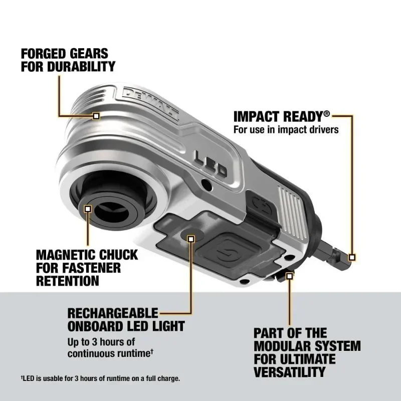 DEWALT DWALRAFT -3 FLEXTORQ® Lighted Modular Right Angle Attachment Tool Accessories Perfect Choice For Compact Spaces