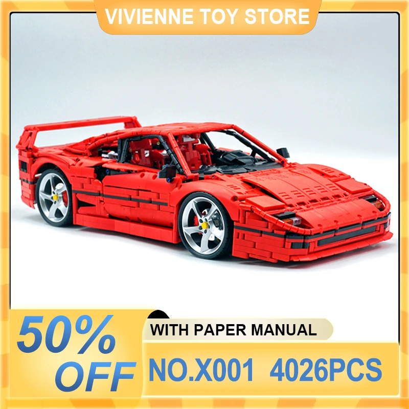 X001 Technischer roter F40 Supersportwagen, kompatibel mit MOC- 140629 Fahrzeuge Bausteine Ziegel Puzzle Spielzeug Weihnachtsgeschenk für Kinder