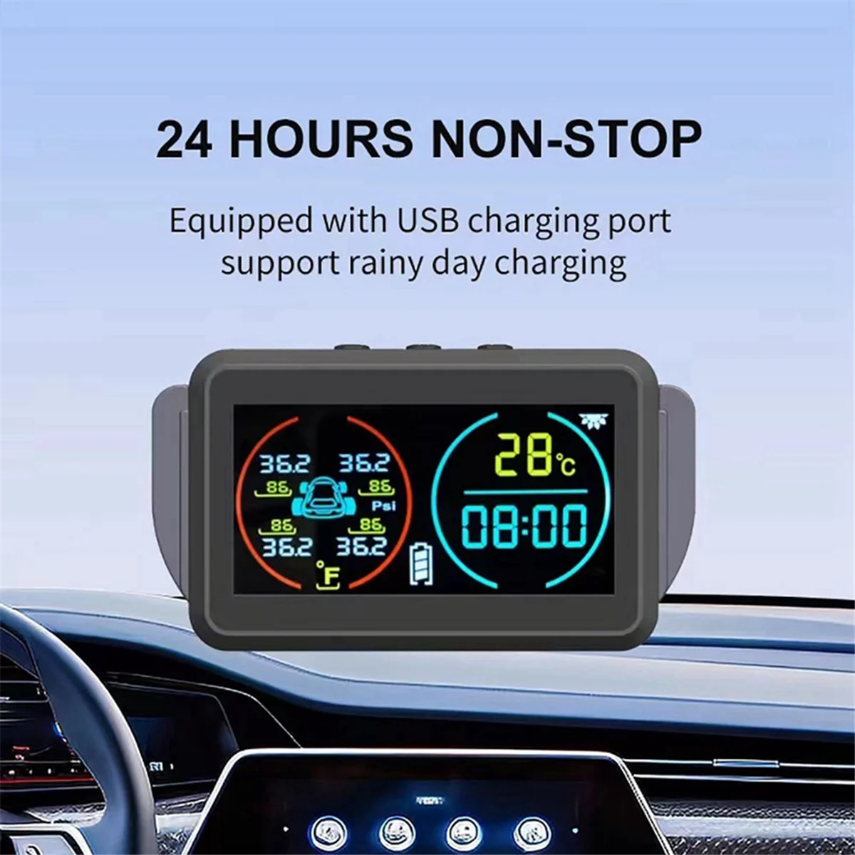 TPMS Car Tire Pressure Monitoring System Alarm Tyre Air Pressure Meter Gauge Temperature Warning 4 Sensors External