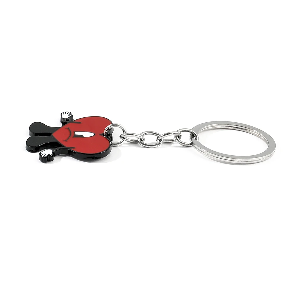 Bad Bunny Heart Keychain Cute Fashion Red Heart Shape Keyring Enamel Decor Pendant Car Key Accessories