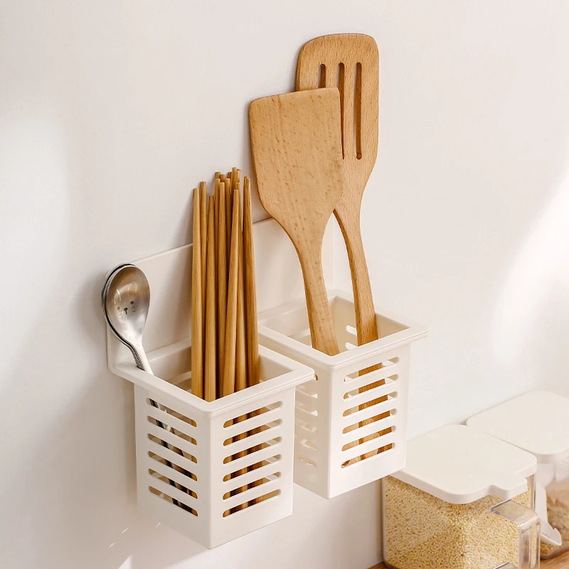 Kitchen Plastic Chopsticks Holder Wall Hanging Cutlery Drainage Basket Storage Box Kitchen Tableware Holder Spoon Drain Basket