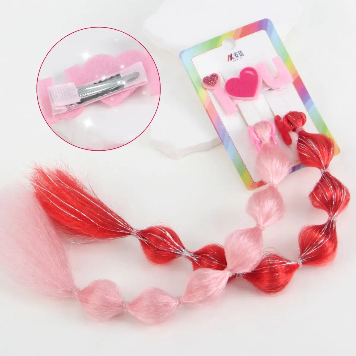 Valentine's Day Fashion Girls Braid Sweet Gourd - Shaped Braid Claw Clip Long Wig Hair Clip Party Dating Hair Accessories Gifts