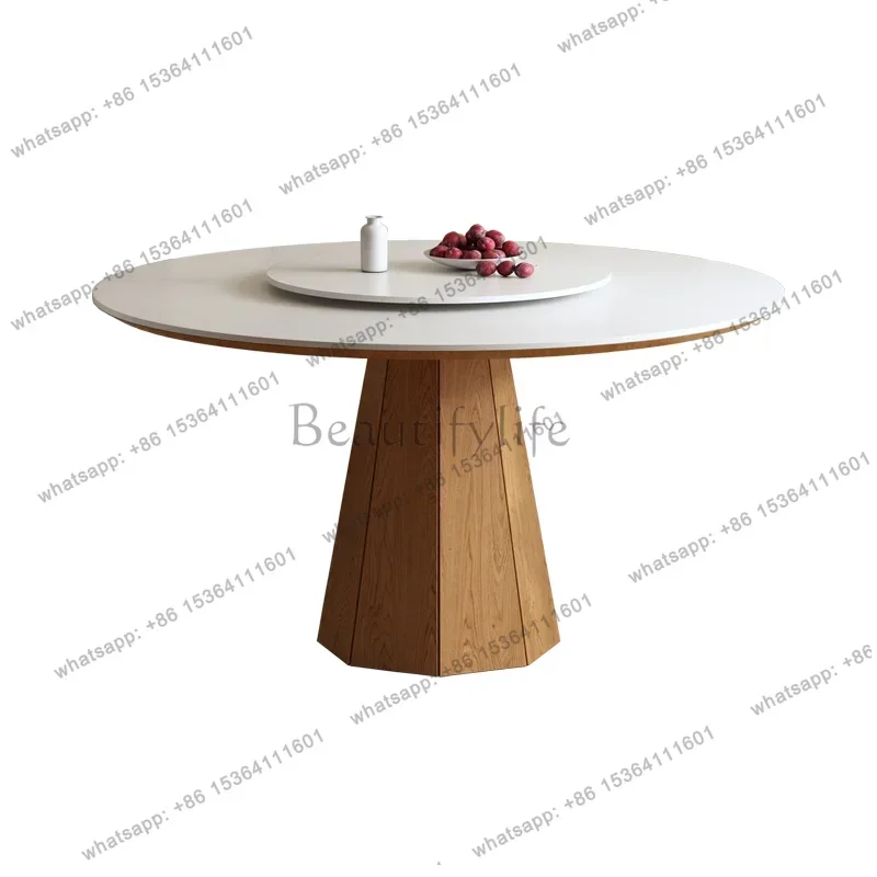 YJ Nordic Luxury Dining Tables Modern Simple Solid Wood Rock Plate Round Table Center Dining Room Furnitur Mesas Redondas FYDT