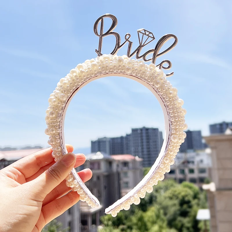 

1pc Bride to be Pearl Crown Headband Bachelorette Hen Party Bridal Shower Supplies Wedding Engagement Decoration Marriage Gifts