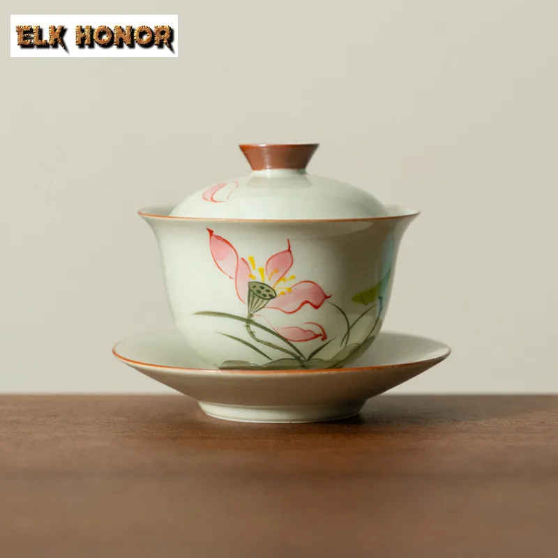 

160 мл ручная роспись Lotus Gaiwan ретро чайная подставка чайная чаша с крышкой комплект чая крышка чаша китайский чайный сервиз поставки украшения