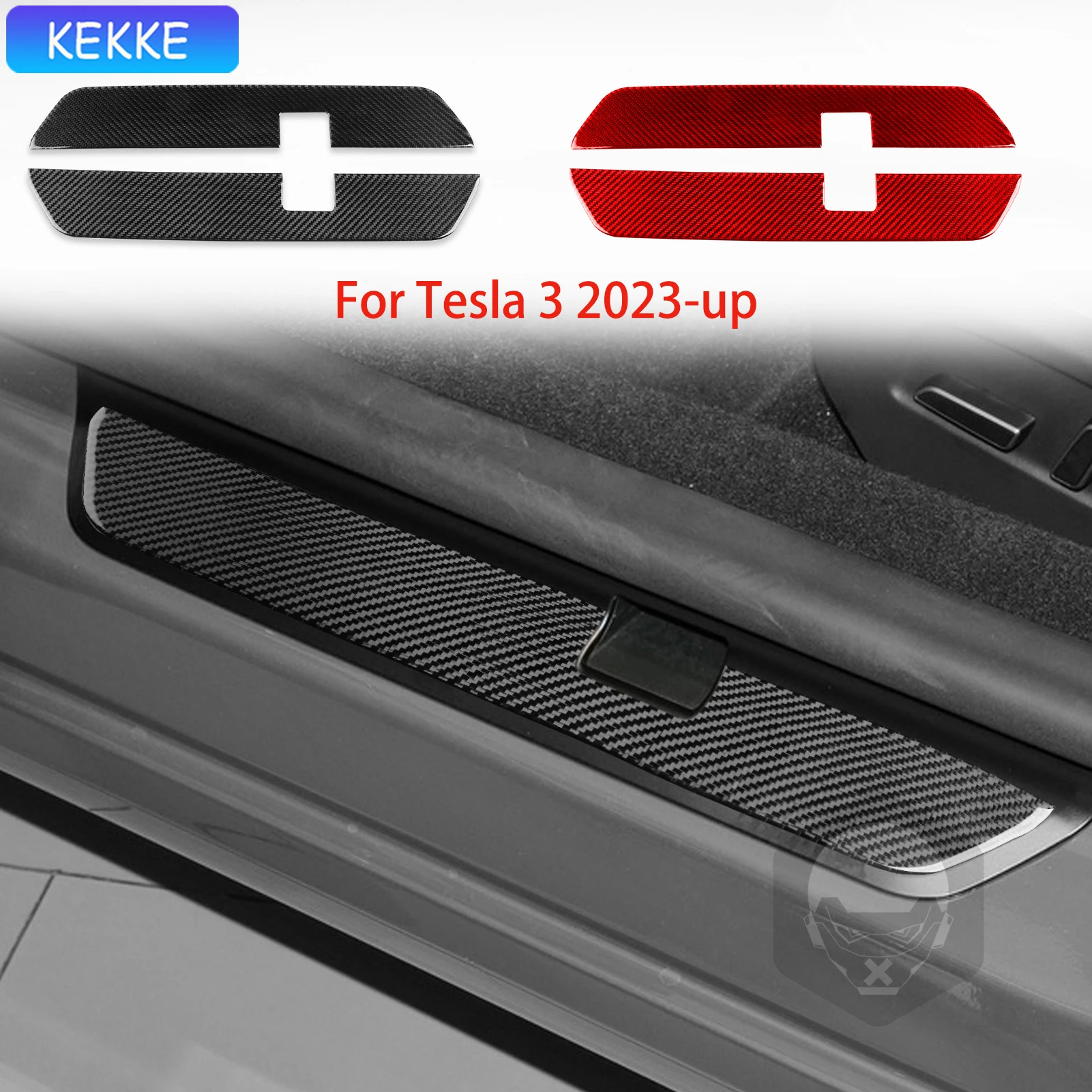 

For Tesla 3 2023-up Auto Front door threshold strip Soft Carbon Fiber Decorative Car Interior Accessories Stickers