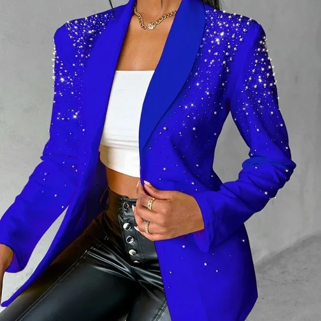 Jacket Women Blazer Notched Lapel Rhinestone Blazers Burgundy Long Sleeve Casual Blazer Cropped Slim Fit Women's Blazer Black