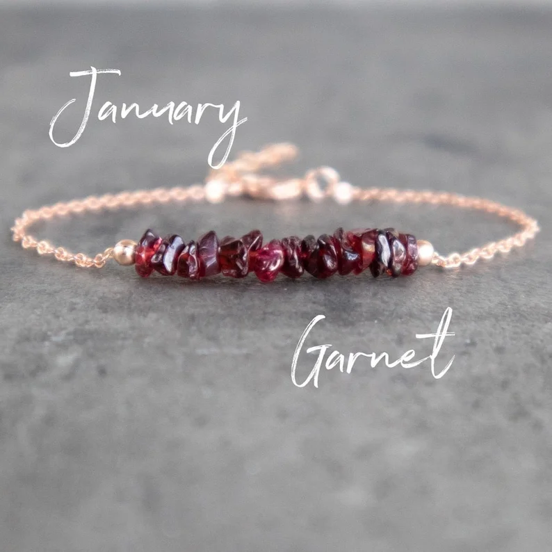 Raw Garnet Bracelet, Red Garnet Chip Bracelet, Natural Garnet Crystal Bracelet, Sterling Silver, Gold Filled Birthstone Bracelet