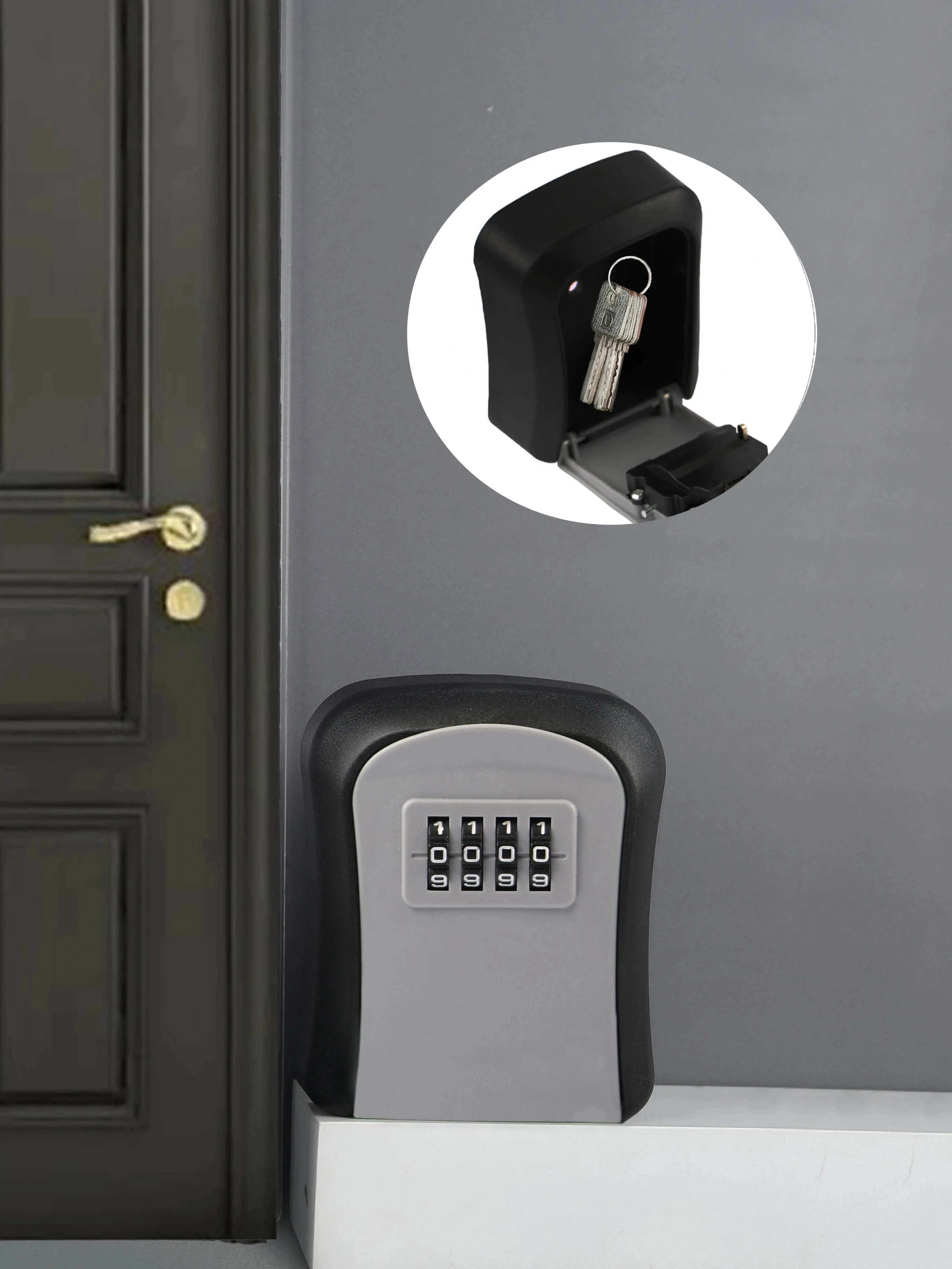 Wandmontage Key Lock Box 4-cijferig wachtwoordcode veiligheidsslot Geen sleutel voor thuiskantoor Sleutelkluis Geheime opbergdoos Organizer