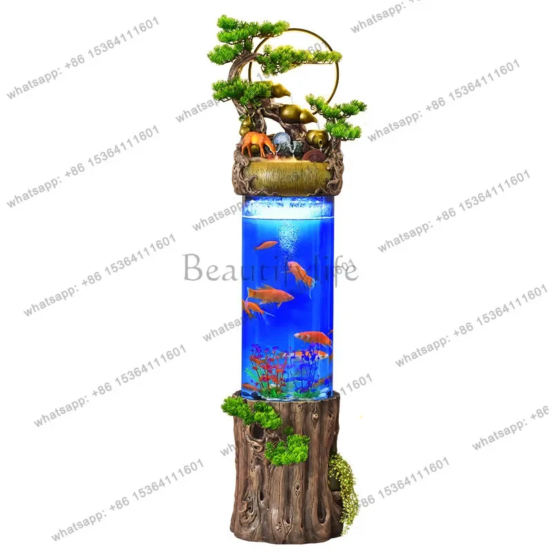 D14Flowing water makes money ornament Floor-to-ceiling cylindrical goldfish tank circulation decoration humidifier