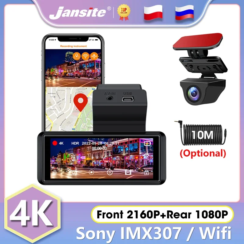 

Jansite Mini Dash cam 4K Car DVR 2160P Front Camera Dual Lens Auto Dashcam Time-lapse Video Sony IMX307 Registrar Built-in Wifi