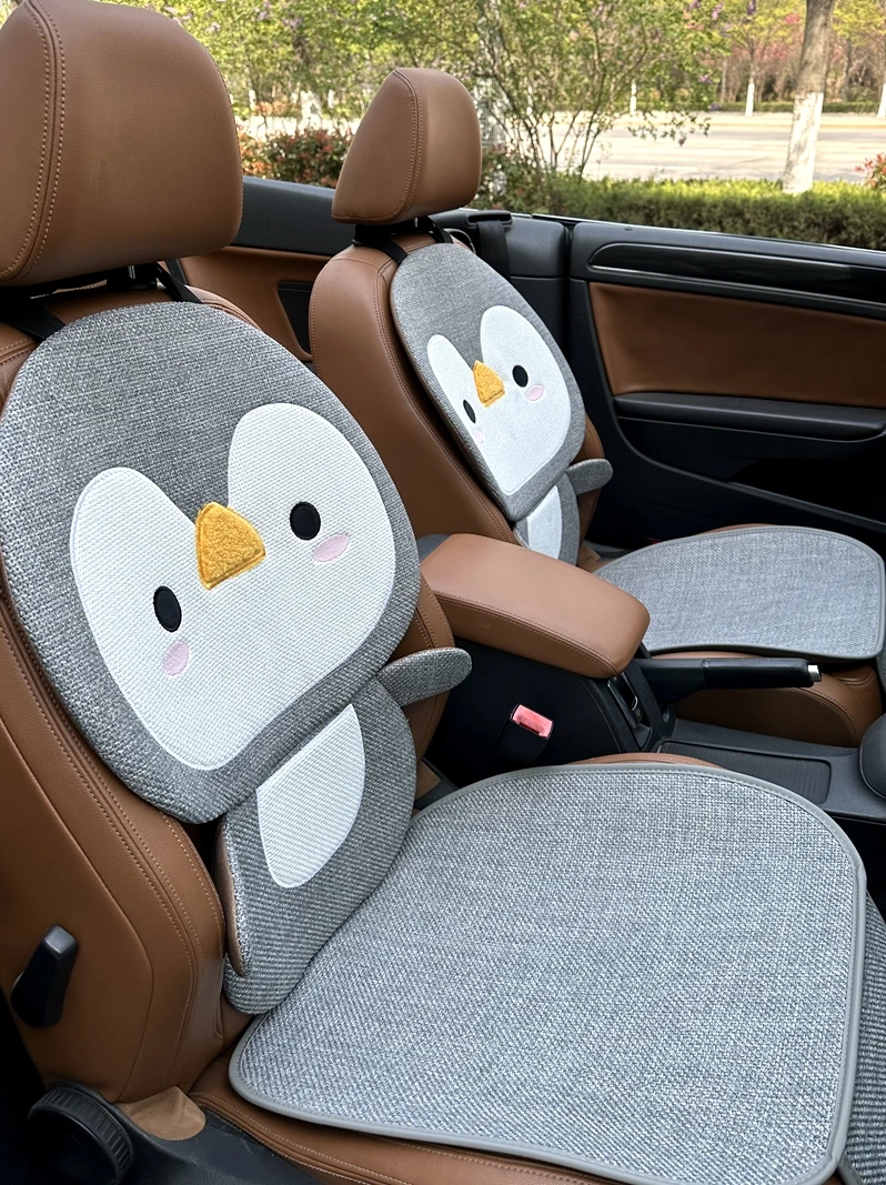 

Car Seat Cushion Four Seasons Universal Cartoon Cute Female Car Cushion Seagull Cotton Linen Gray Linen BYD Dolphin Seat Cushion