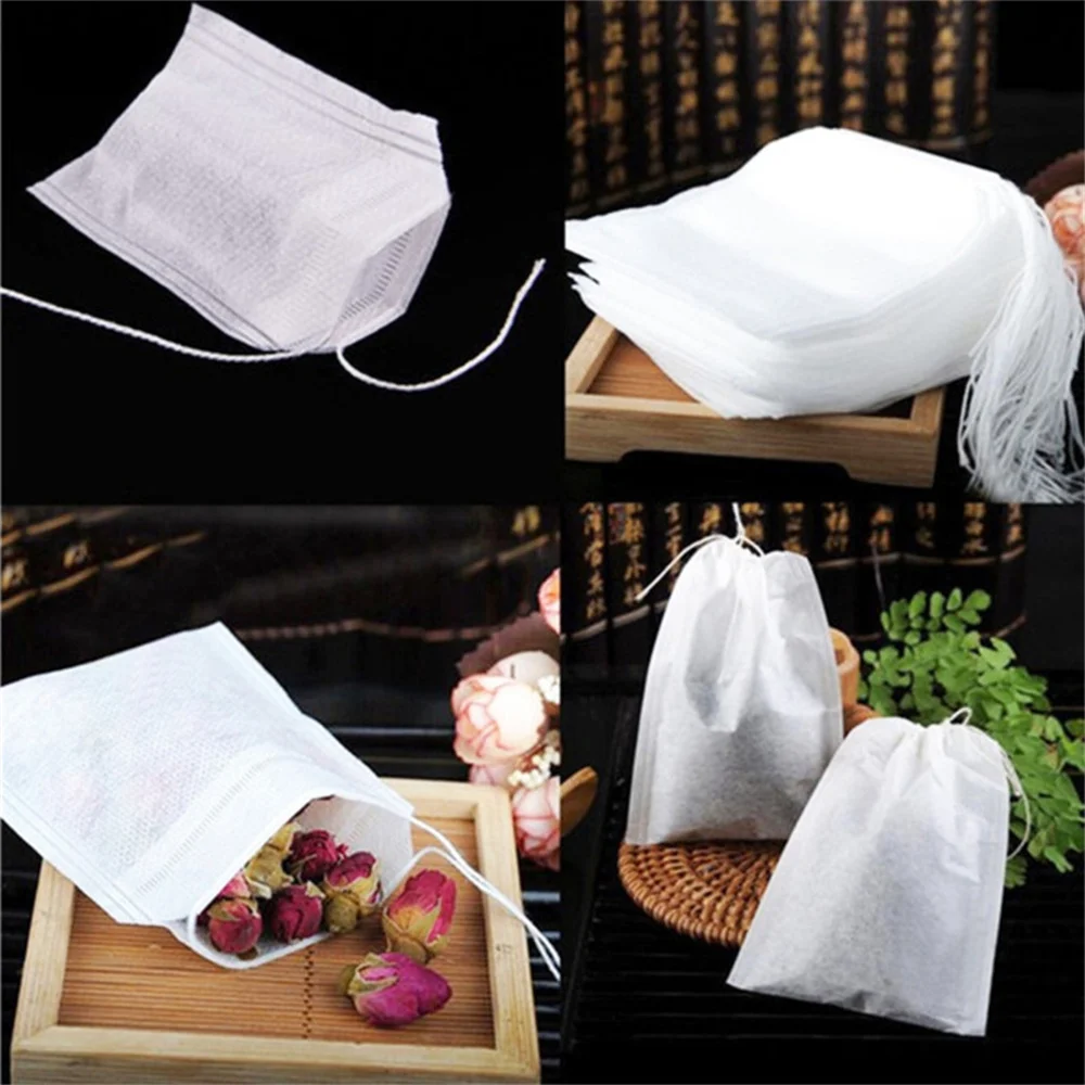 

100 PCS Disposable Tea Filter Bags Drawstring Seal Filter Bags Empty Tea Infusers Bags for Loose Tea and Coffee Herbal 5.5*7CM