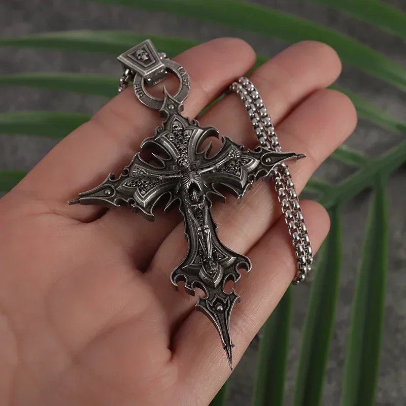 Gothic Christian Believers Praying Dante Purgatory Cross Pendant Jesus Necklace Men Women Vintage Jewelry