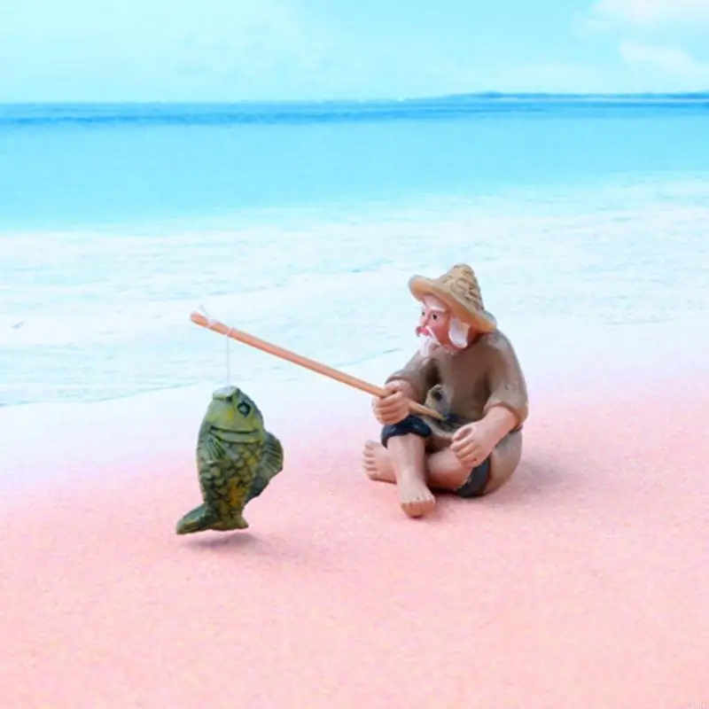 A6HD Trang trí đồ trang trí thủy sinh Fisherman Figurine Fish Tanks trang trí trang trí trang trí
