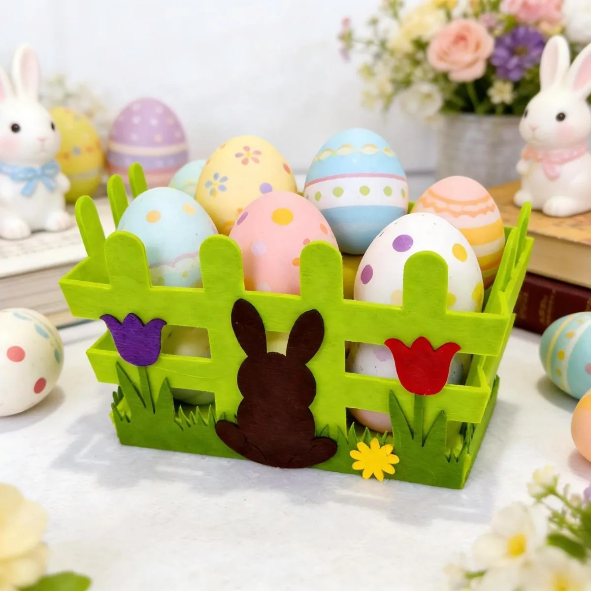 

Cute Rabbit Pattern Handheld Bag Easter Felt Basket for Home Spring Egg Hunt Party Decoration Kids Candy Tote Bags