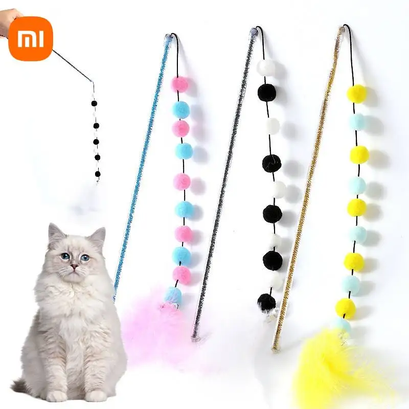 

Xiaomi Teaser Feather Toys Kitten Funny Colorful Rod Cat Wand Toys Wood Pet Cat Toys Interactive Stick Pet Cat Toy Supplies