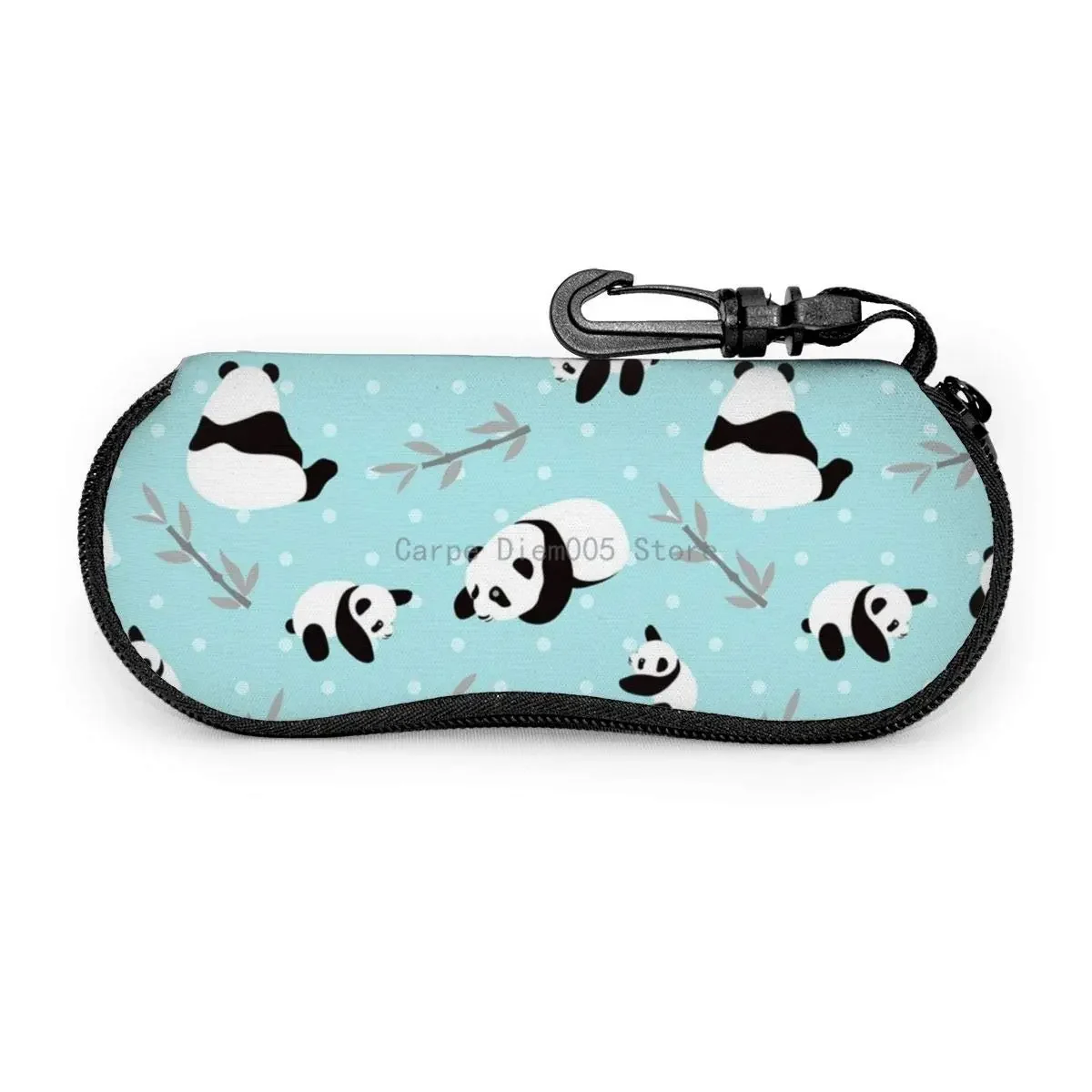 Glasses Case With Carabiner Cute Cartoon Panda Bear Portable Neoprene Zipper Sunglasses Soft Case