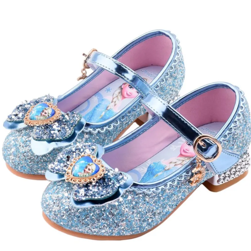 Nuove scarpe Elsa per ragazze scarpe per bambini in pelle di cartone animato scarpe per bambini principessa congelata sandali per ragazza vestito