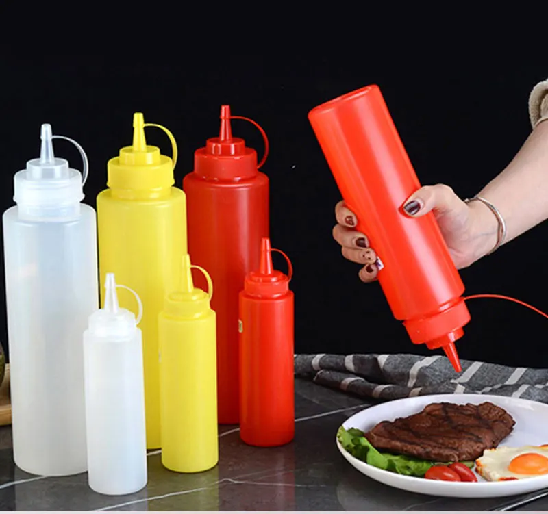 Quetschflasche, Kunststoff-Quetschflasche, Ketchup, Salatsauce, Senf, Saucen, Olivenöl, Kunststoff, spitze Gewürzflasche, Küche – Detail 1