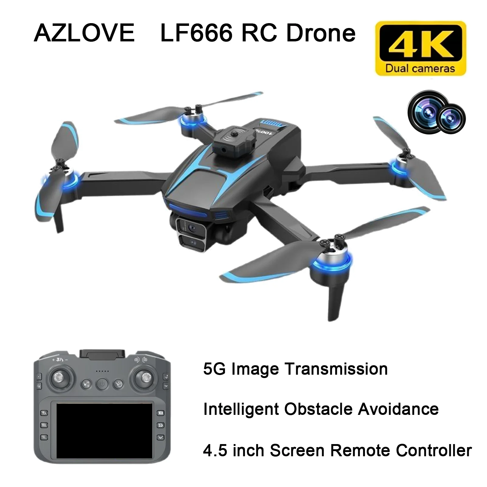 New LF666 4K Professional HD RC Drone with Dual Camera 4.5 Inch Screen Remote Control Brushless Foldable Security UAV Quadcopter
