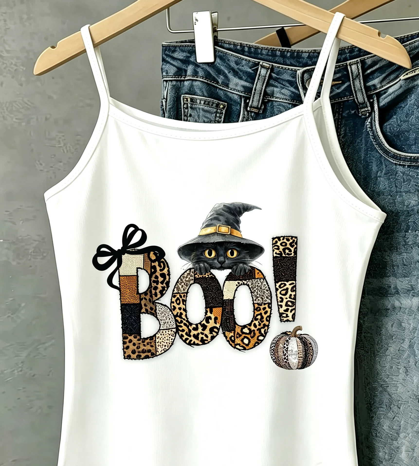 Halloween Theme BOO Print Camisole Festival Tank Top Horror Cute Sleeveless Vest Cosplay Costume Accessory Trendy Clothes