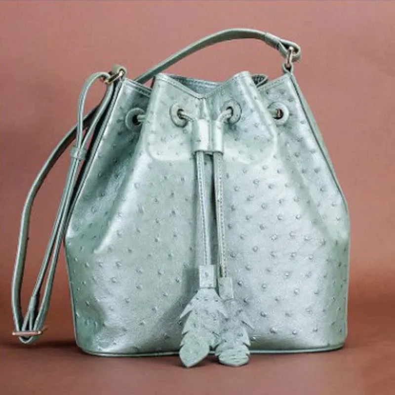 ourui Hot style Ostrich leather  Bucket bag  Lotus root starch color  Women handbag