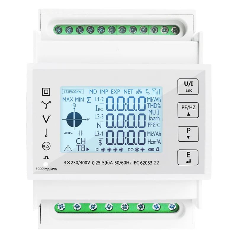 Imagem -06 - Smart Energy Electricity Consumption Power Meter Trilho Din de Fases Modbus com 50a100a150a200a Voltímetro 5a ct Amperímetro