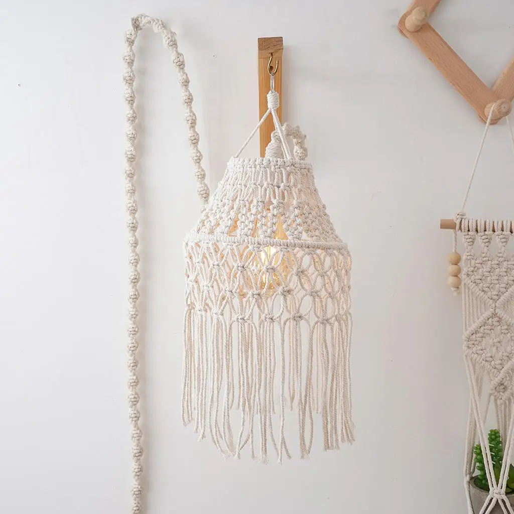 Macrame Lampshade Light Fixture Nordic Chandelier Cover Decoration Decorative for Dorm Room Home Restaurant Dining Room Hallway