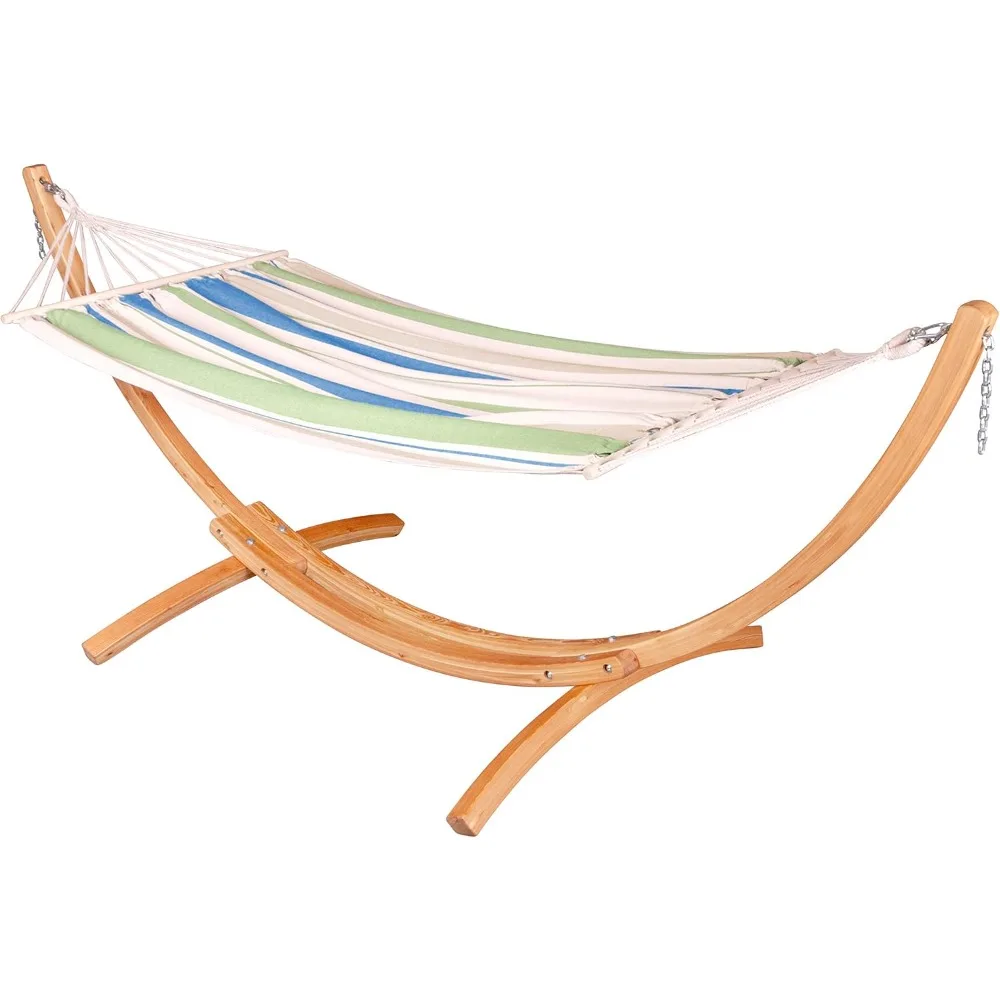 

Hammock with Spreader Bar & Wood Stand, Weatherproof Outdoor Hammock with Stand for Outside Backyard, Heavy Duty Hammock