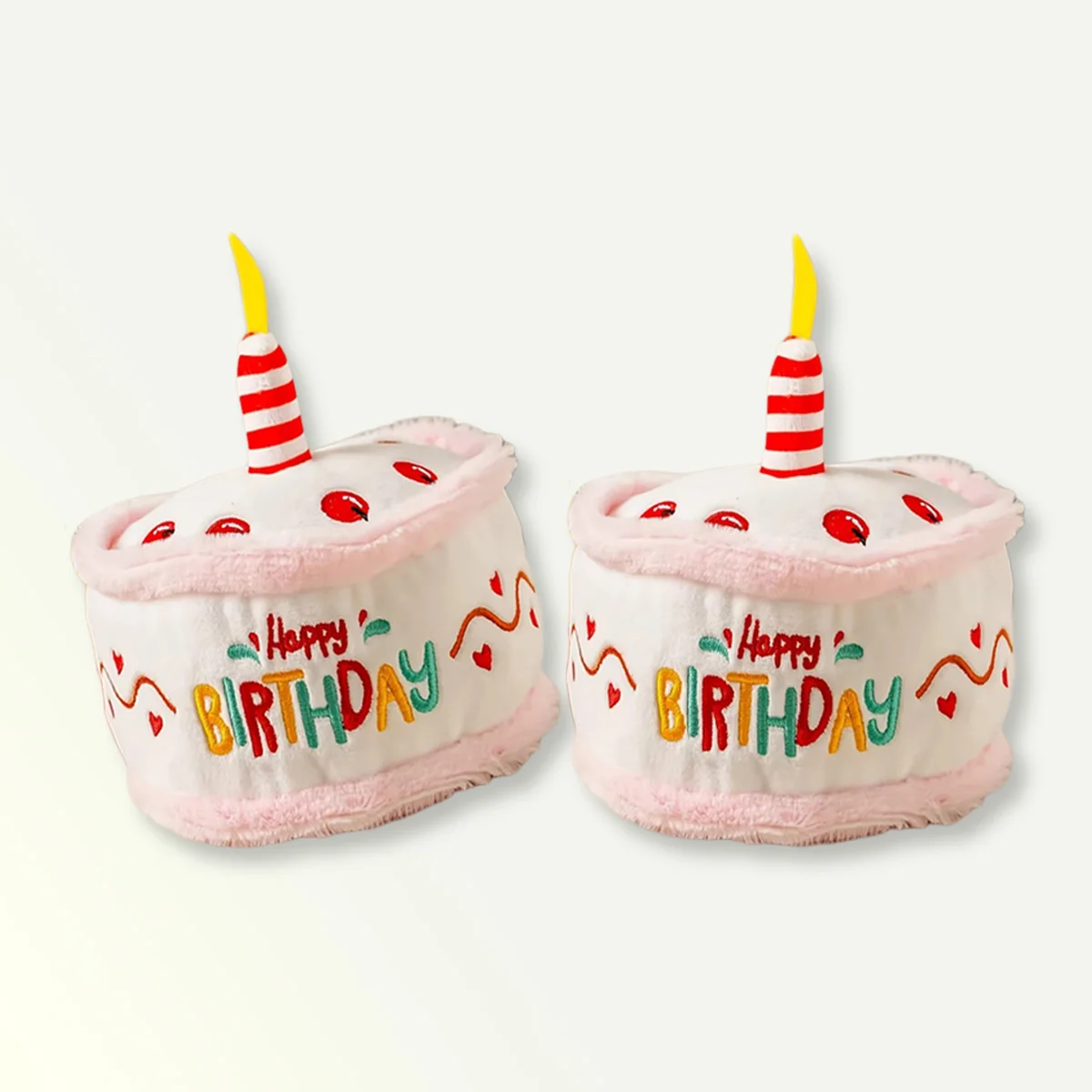 Interaktives süßes Happy Birthday-Kuchenform-Hunde-Plüschtier für Unterhaltung, lustiges Kauspielzeug für die Zahnreinigung, Haustierspielzeug für Hunde